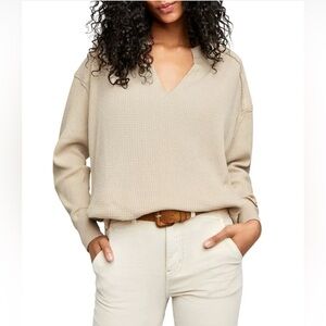 We The Free by Free People Owen Thermal‎ Oversized Top Sm Vanilla Cream